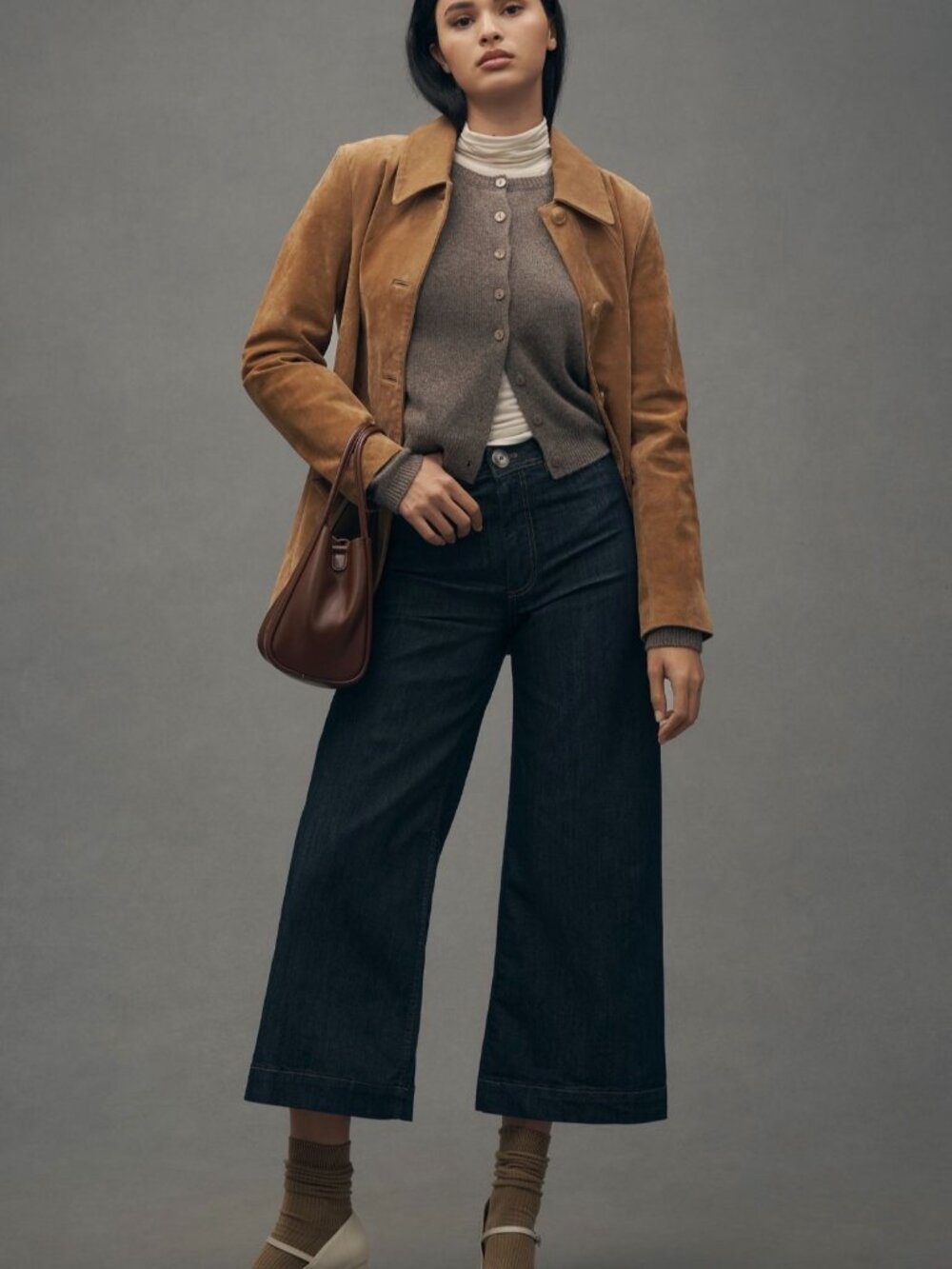 Maeve Anthropologie Ettie High Rise Crop Wide Leg Jeans Dark Indigo 26